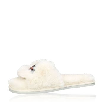 Karl Lagerfeld flip-flops elegant pentru femei cu blană - alb